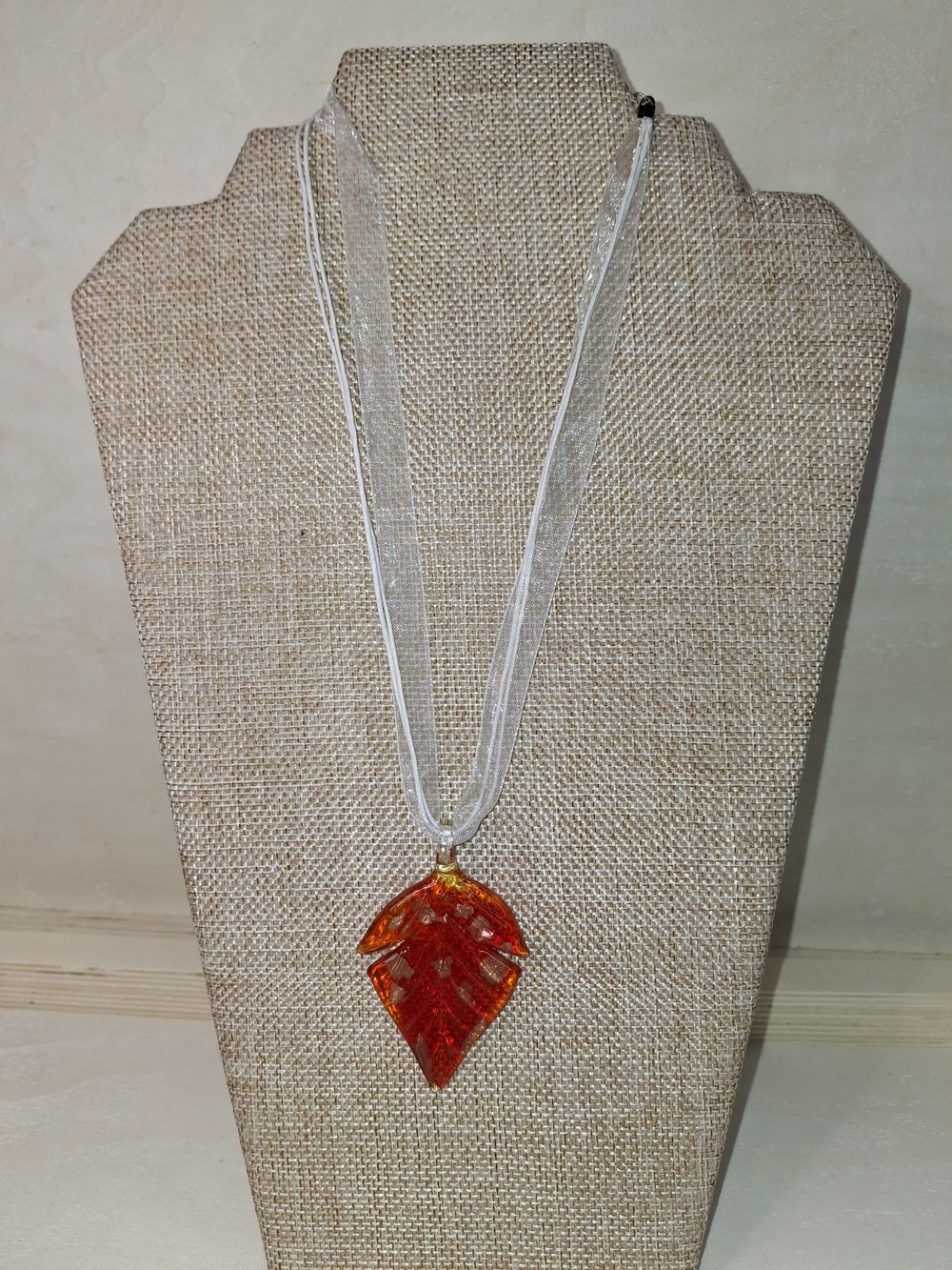 Murano-style Red & Orange Glass Statement Pendant Necklace